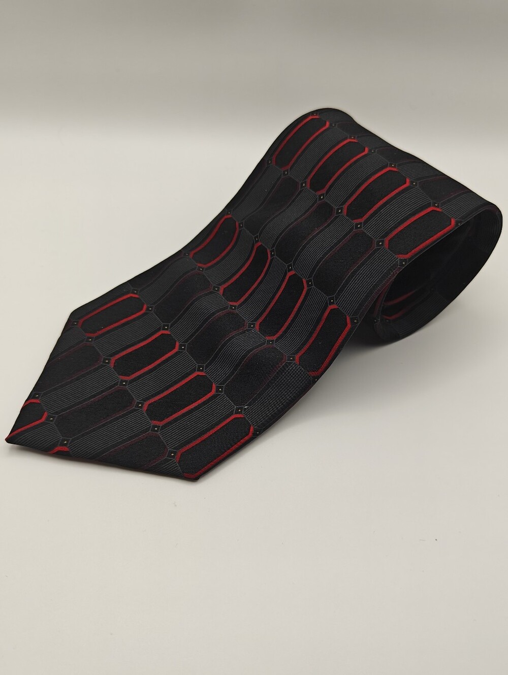 croft & barrow Black Tie with Red Geometric Accents